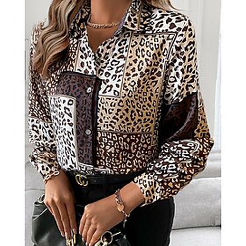 Women's Blouse Shirt Brown Print Leopard Casual Daily Long Sleeve Shirt Collar Elegant S - Ador ES - Modalova