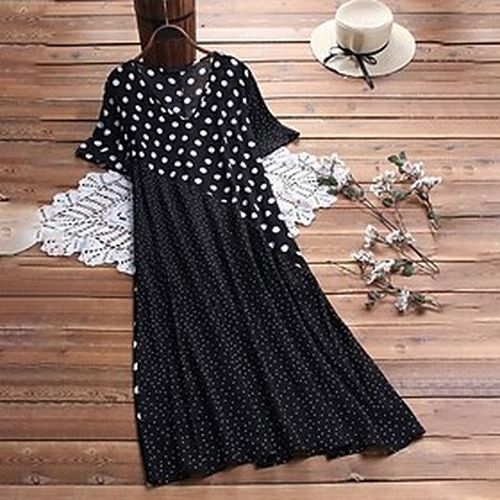 Women's Plus Size Polka Dot Swing Dress Print V Neck Short Sleeve Casual Spring Summer Daily Vacation Maxi long Dress Dress - Ador.com UK - Modalova