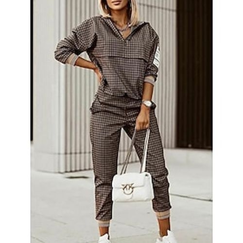 Women's Hoodie Tracksuit Pants Sets Black Brown Print Plaid Casual Daily Long Sleeve Basic Regular Fit Fall Winter - Ador.com UK - Modalova