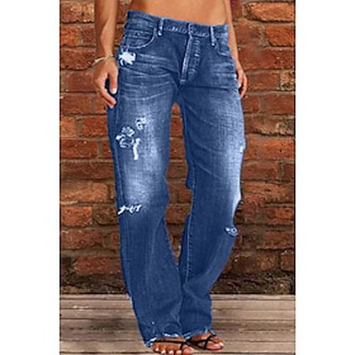 Women's Jeans Distressed Jeans Straight Denim Black Navy Blue Blue Casual Lounge Low Rise Pocket Ripped Casual Daily Full Length Stretchy Solid Colore - Ador.com UK - Modalova