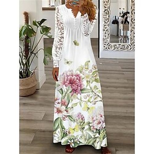 Women's Casual Dress Lace Dress A Line Dress Long Dress Maxi Dress Fashion Streetwear Floral Butterfly Lace Print Outdoor Daily Going out V Neck Long - Ador.com UK - Modalova