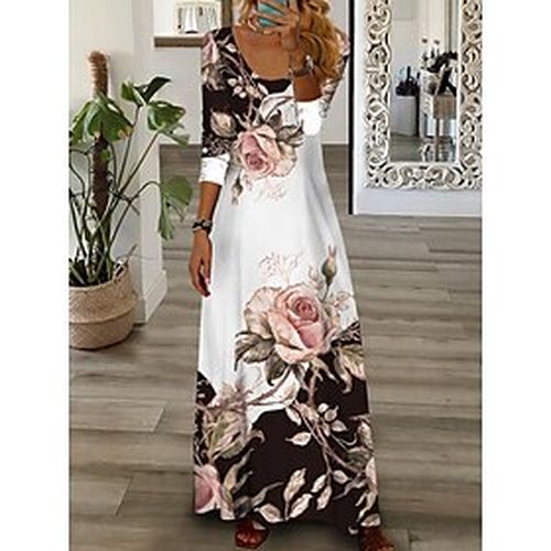 Women's Casual Dress Print Dress Long Dress Maxi Dress Casual Floral Print Outdoor Daily Weekend Crew Neck Long Sleeve Dress Regular Fit Light Pink Bl - Ador.com UK - Modalova