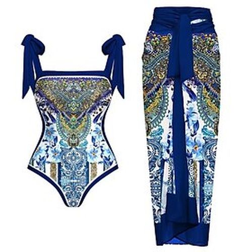 Women's Swimwear Normal One Piece Beach Bottom Swimsuit Graphic 2 Piece Printing Yellow Royal Blue Blue Sky Blue Bodysuit Bathing Suits Beach Wear Sum - Ador.com UK - Modalova