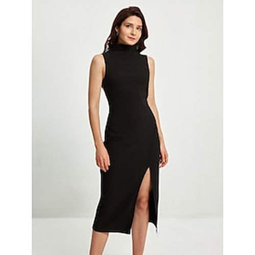 Women's Black Dress Sleeveless High Slit Dress High Neck Midi Party Dress - Ador.com - Modalova