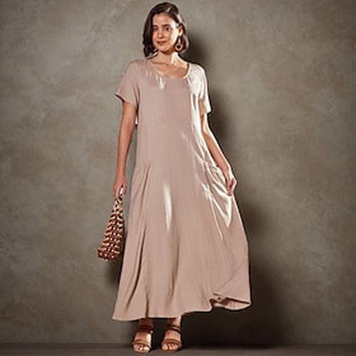 Women's Linen Maxi Dress Casual Breathable Short Sleeve Pocket Summer Spring 2024 Spring - Ador.com - Modalova