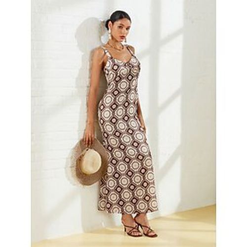 Satin Geometric Floral Strap Maxi Dress - Ador.com - Modalova