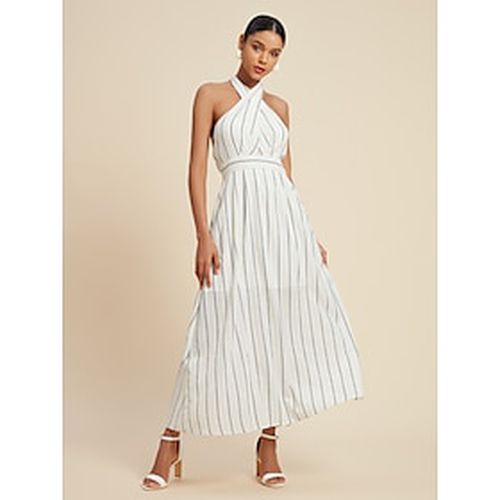 Cotton Stripe Tie Back Halter Sleeveless Maxi Dress - Ador.com - Modalova