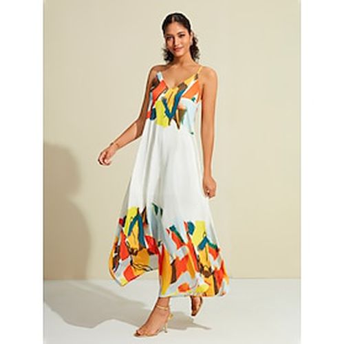 Satin Graphic Print Sleeveless Jumpsuit - Ador.com - Modalova