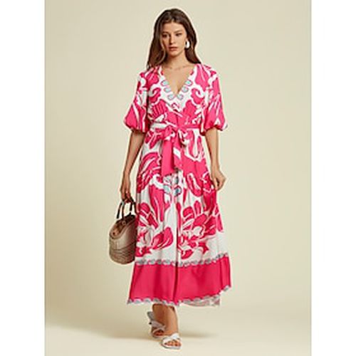 Satin Floral V Neck Short Sleeve Maxi Dress - Ador.com - Modalova