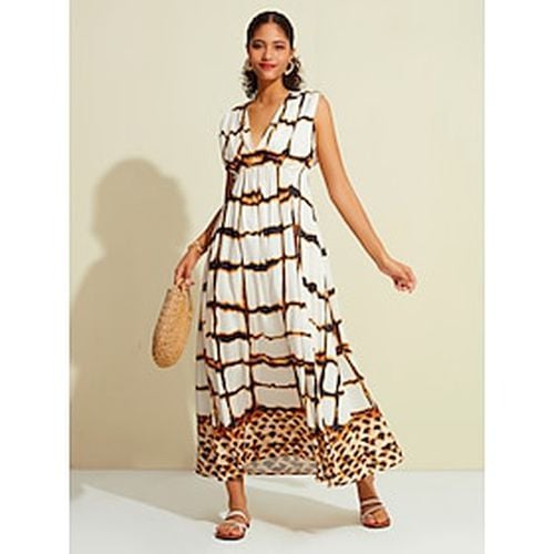 Satin Leopard Print Cross Front Sleeveless Maxi Dress - Ador - Modalova