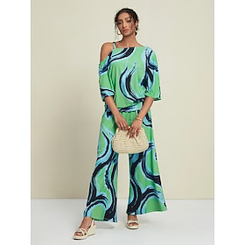 Geometric Mismatched Slash Neck Cold Shoulder Two Piece Set - Ador - Modalova