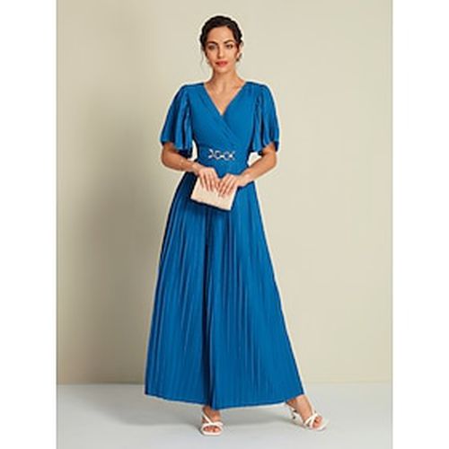 Dark Blue Chiffon Pleated Party/Wedding Guest Short Sleeve V Neck Maxi Dress dress to impress 2024 - Ador - Modalova