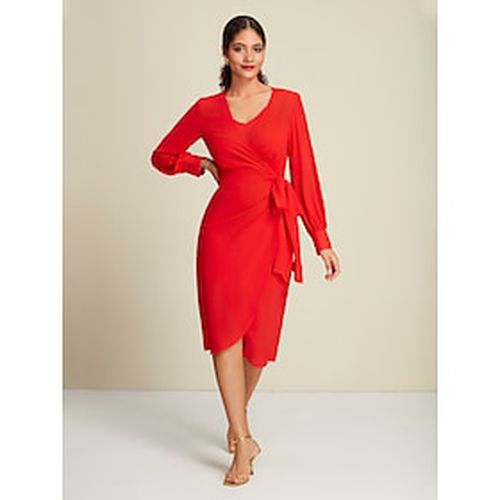 Red Chiffon Plain Party/Wedding Guest Tie Front Knot Wrap Long Sleeve Dress Set dress to impress 2024 - Ador.com - Modalova