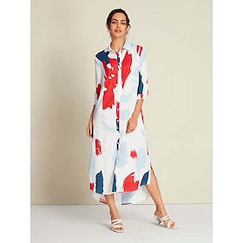 Satin Rainbow Block Pattern Maxi Shirt Dress - Ador - Modalova