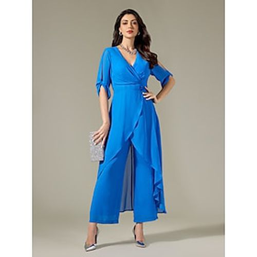 Chiffon Irregular Hem Split Sleeve Wide Leg Jumpsuit - Ador - Modalova