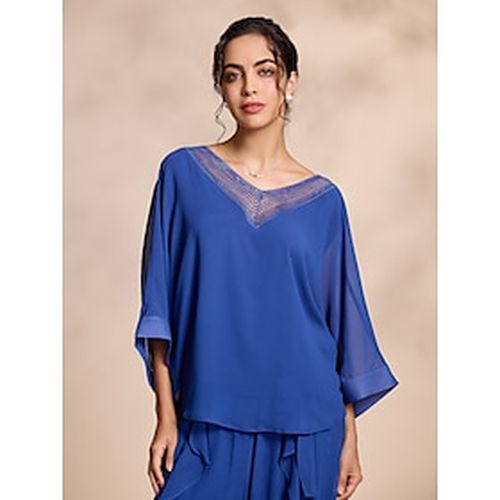 Chiffon Casual Magyar Sleeve Deep V Blouse - Ador - Modalova