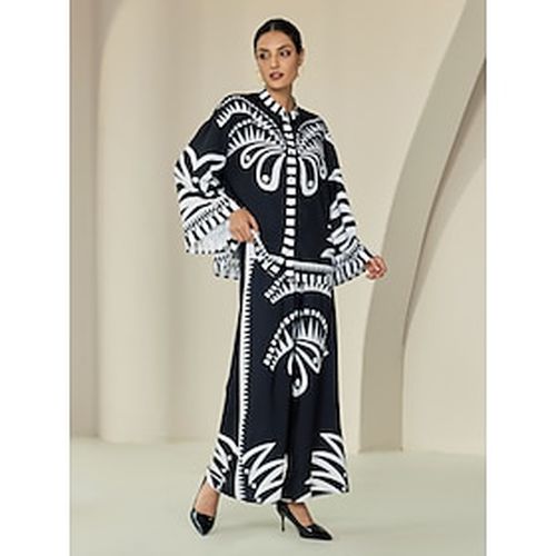 Satin Geometric Flare Cuff Sleeve Printing Two Piece Set - Ador.com - Modalova