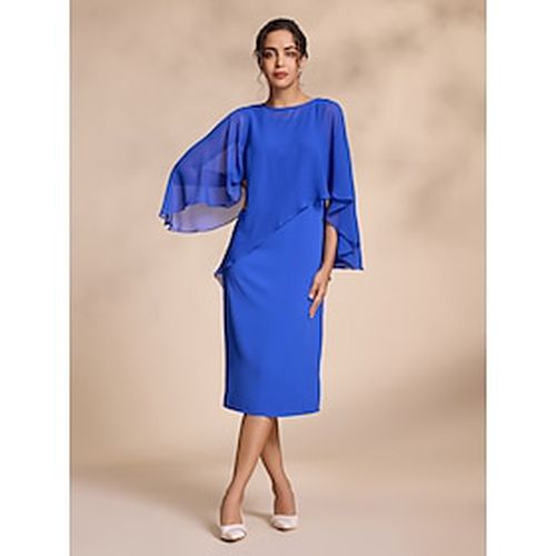 Blue Chiffon Causal Round Sleeve 2 Piece Midi Mother of the Bride Dress dress to impress 2024 - Ador - Modalova