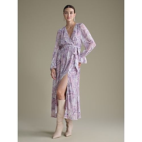 Chiffon Velvet Paisley Ruffle Puff Sleeve Maxi Dress - Ador - Modalova