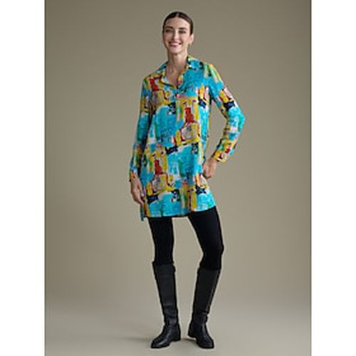 Rayon Graffiti Cuff Lapel Mini Shirt Dress - Ador.com - Modalova