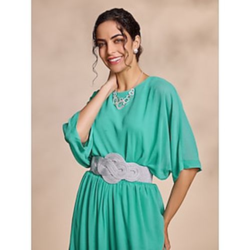 Chiffon Casual Magyar Sleeve Crew Neck Blouse(Belt Not Included) - Ador - Modalova