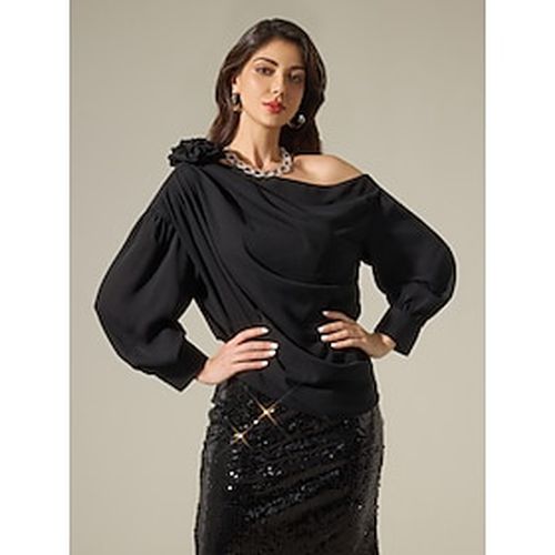 Chiffon Slash Neck Drop Shoulder Bishop Sleeve Elegant Blouse - Ador - Modalova