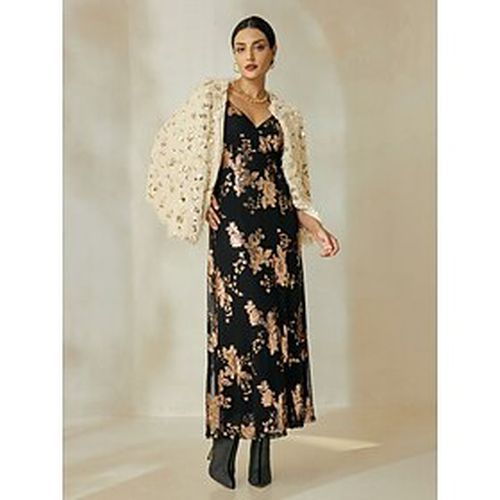 Sequin Elegant Floral Sleeveless Backless Maxi Dress - Ador - Modalova