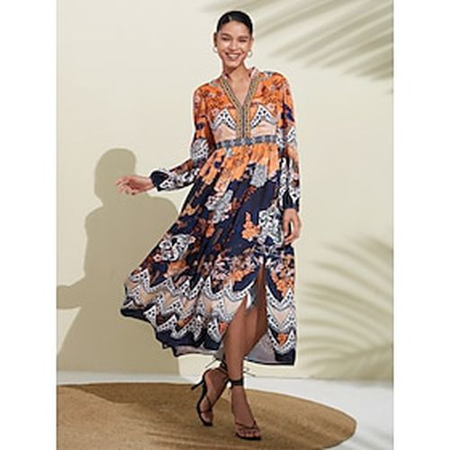 V Neck Print Maxi Wedding Guest Dress - Ador.com - Modalova