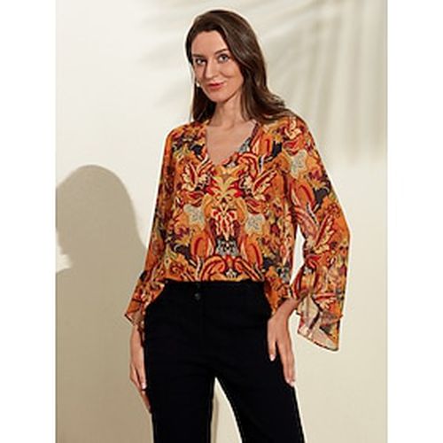 Women's Paisley Print Blouse Ruffle Sleeve Casual Vintage Boho V Neck Shirt - Ador.com - Modalova