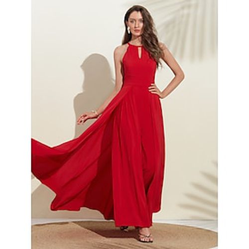 Women's Wedding Guest Wear Cocktail Jumpsuit Red Semi Formal Elengant Romantic Halter Neck - Ador.com - Modalova