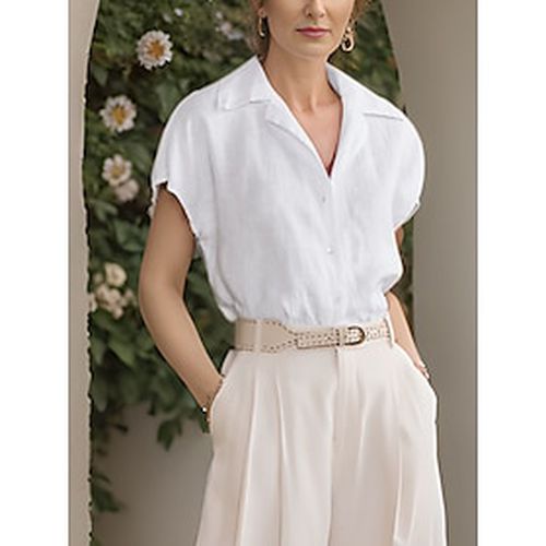 Linen Women's Shirt Blouse Breathable And Soft Luxurious Linen Basic White Casual Dolman Sleeve Modern Shirt Collar Regular - Ador.com - Modalova