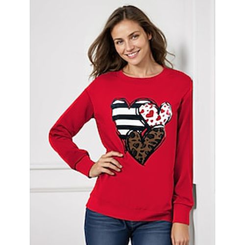 Women's Sweatshirt Pullover Long Sleeve Cotton Heart Leopard Valentine's Day Casual Print Sweatshirt - Ador.com - Modalova