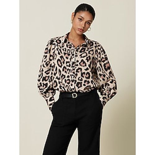 Satin Leopard Print Bishop Sleeve Shirt - Ador - Modalova