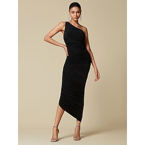 Black Elegant Party/Wedding Guest Ruched Sleeveless One Shoulder Elegant Midi Dress dress to impress 2024 - Ador - Modalova