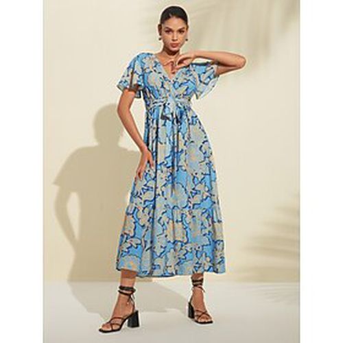 Folk Print V Neck Midi Dress - Ador - Modalova