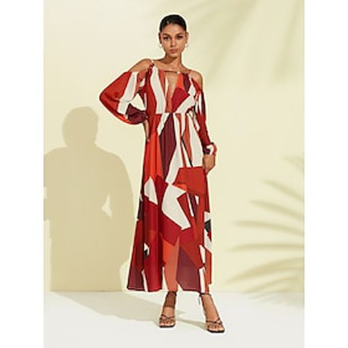 Women's Chiffon Dress Maxi long Dress Red Size S sleeve measures 50 cm (Sleeve length increases 1 cm with each size up) Geometic Off Shoulder Printing - Ador - Modalova