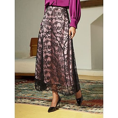 Satin Lace Floral Elegant Lined Maxi Skirt - Ador.com - Modalova