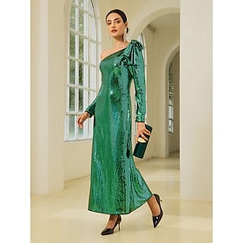 Sequin Mismatched Bow Long Sleeve Maxi Dress - Ador.com - Modalova