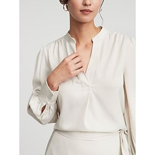 Satin Split Neck Long Sleeve Blouse - Ador - Modalova