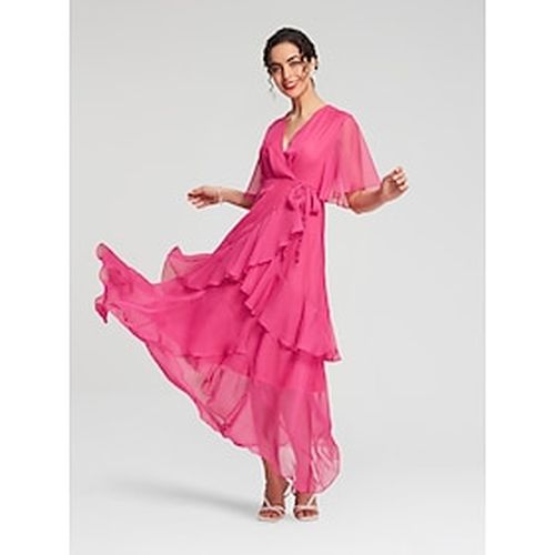 Pink Chiffon Wedding Guest/Party Solid Ruffle Sleeve Elegant Maxi Dress dress to impress 2024 - Ador - Modalova