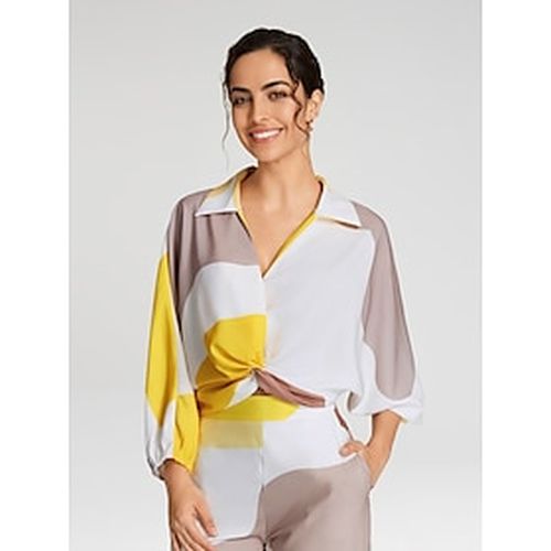 Satin Contrast Knot Front Balloon Sleeve Shirt - Ador - Modalova