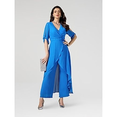 Chiffon Irregular Hem Split Sleeve Wide Leg Jumpsuit - Ador - Modalova