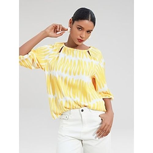 Satin Puff Sleeve Hollow Out Raglan Shirt - Ador - Modalova