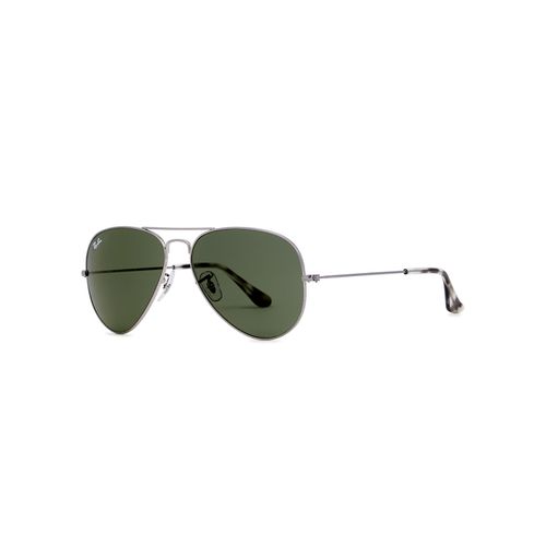 Matte Silver-tone Aviator Sunglasses, Sunglasses, Green Lenses - Ray-ban - Modalova
