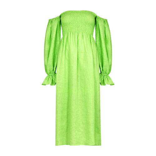 Atlanta Green Smocked Linen Midi Dress - Sleeper - Modalova