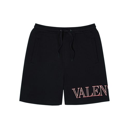 Valentino Navy Logo Cotton Shorts - Valentino - Modalova