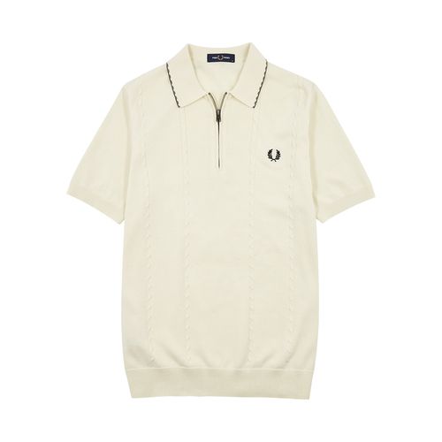 Cream Cable-knit Cotton Polo Shirt - Fred perry - Modalova