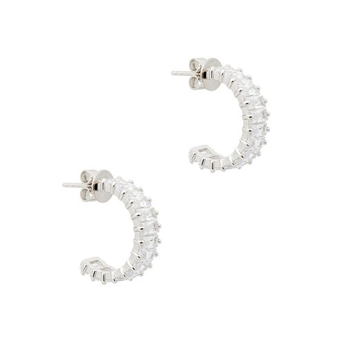 Crystal-embellished White Rhodium-plated Hoop Earrings - Rosie Fortescue - Modalova