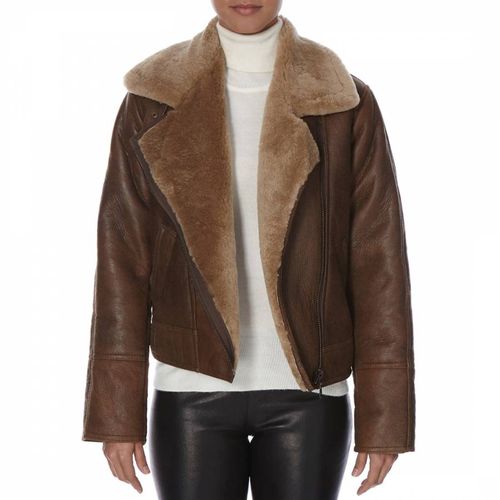 Oversized Cross Zip Sheepskin Biker Jacket - Shearling Boutique - Modalova