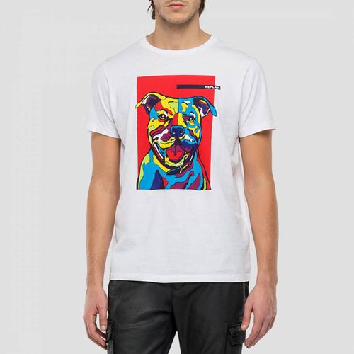 White Pitbull Print Cotton T-Shirt - Replay - Modalova